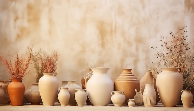 Глинистые вазы и горшки в керамической мастерской в Марокко