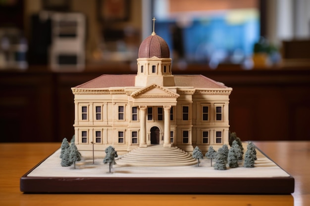 Photo claymade miniature courthouse on a marble base