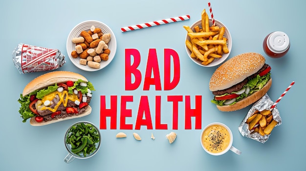 A clean banner for fast food that reads Bad for health Generative AI