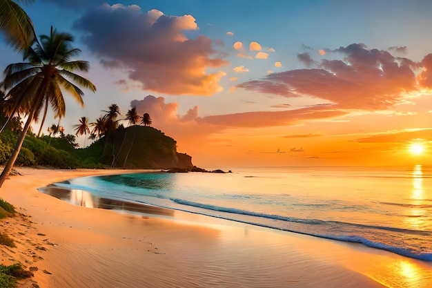夕日を望むきれいなビーチ