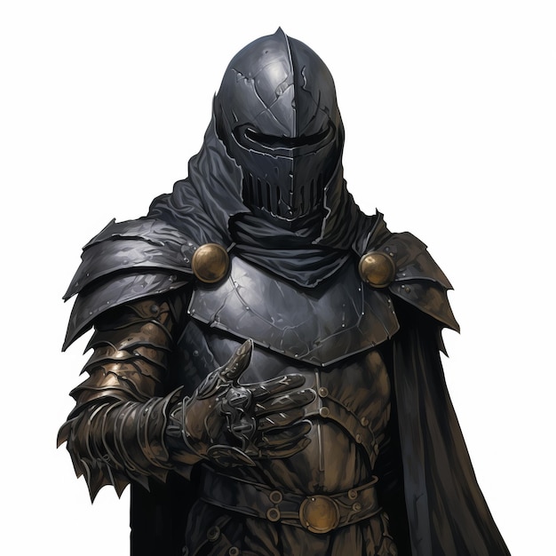 Clean Black Armor Carpal Guard With Cape And Helmet Dungeons Dragons Artwork