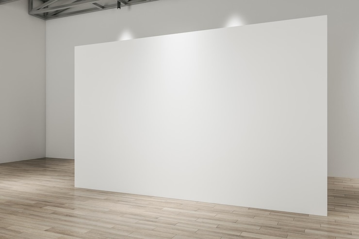 Photo clean concrete gallery interior with wooden parquet flooring lights and mock up place on wall exhibition concept 3d rendering