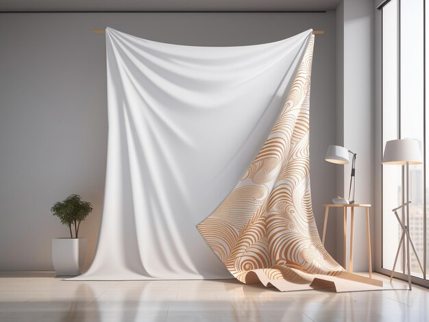 Clean and crisp white mockup textile banner isolated in 3d render