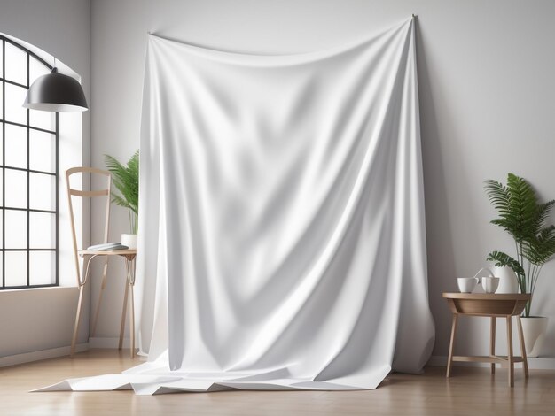 Foto banner tessile mockup bianco pulito e nitido isolato in rendering 3d