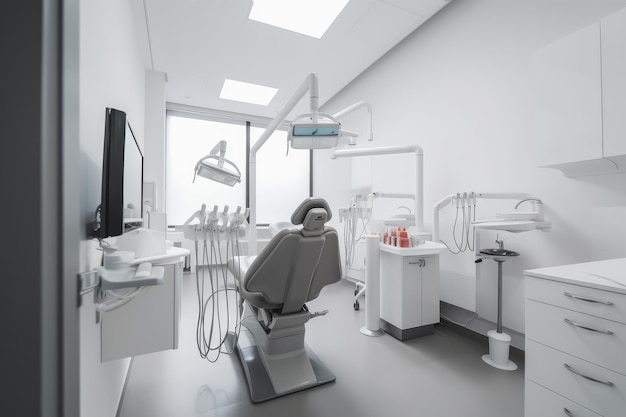 A clean dental office with dental machine in middle of the room AI