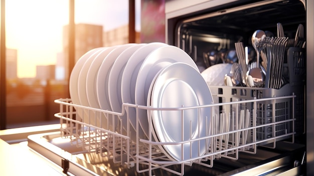 clean dishes in the dishwasher