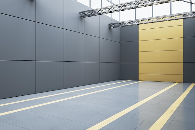 Clean empty gray garage interior Warehouse concept 3D Rendering