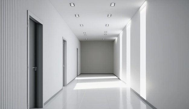 Clean and empty hallway background in white office Generative AI AIG20