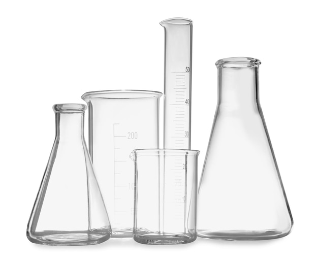 Clean empty laboratory glassware isolated on white