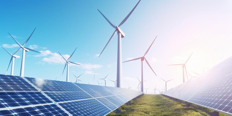Photo clean energy concept with wind turbines