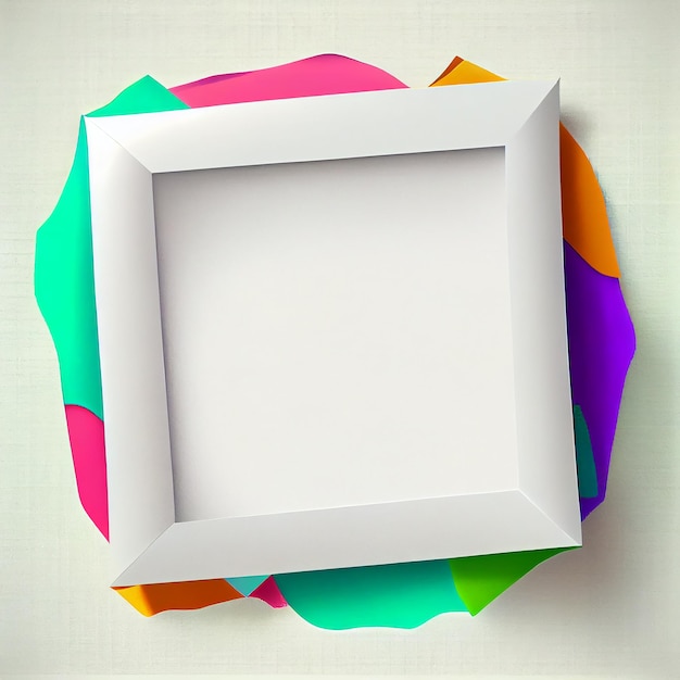 Чистая заготовка рамки для макета на белом фоне с цветными элементами в стиле Flat Lay