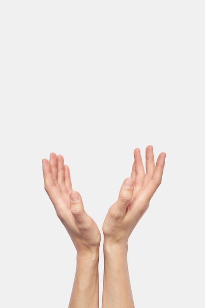 Clean hands on white background sign language concept