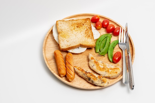 Clean home made breakfast isolated on white background.