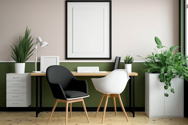 Clean home office with frame mockup