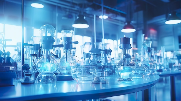 Photo a clean laboratory with a lot of tubes and glasswares