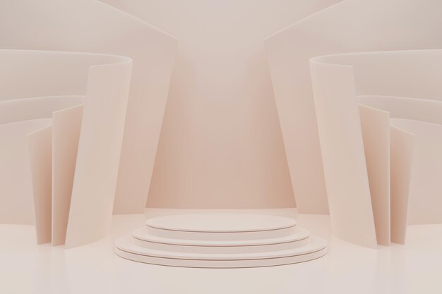 Photo clean light realistic cream cylindrical podium set on background