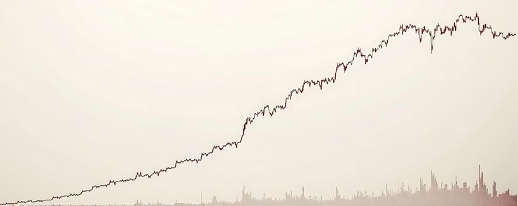 Photo 投資収益を示す明るいベージュの背景に設定された株式価格の安定した上昇軌道を持つクリーンライングラフ