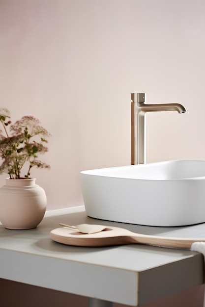 Photo clean lines comfort scandinavian style basin in bathroom setting