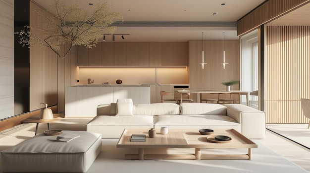 Clean lines light woods and minimalist aesthetics define a cozy and stylish interiorGenerative Ai