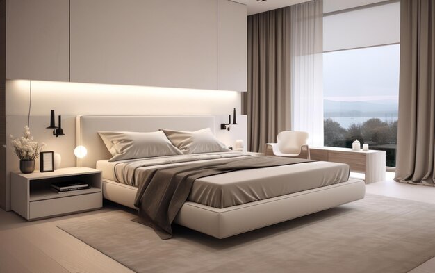 Clean and minimalist bedroom interior design