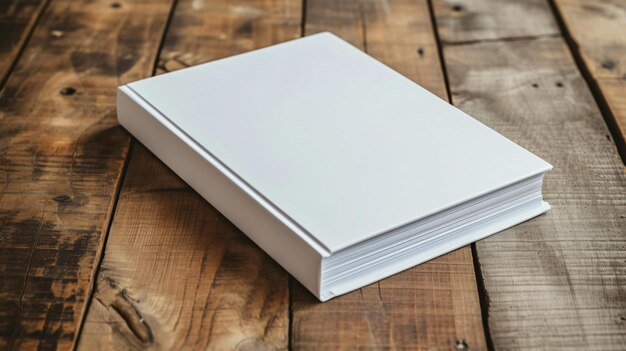 Photo a clean and minimalist hardcover book mockup set on a rustic wooden table showcasing boundless opportunities for design the inviting blank cover sparks imagination and offers a blank canva