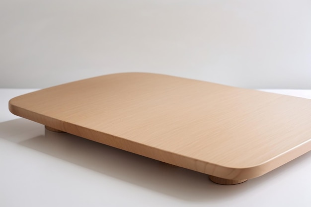 A clean minimalist wooden board against a pure white backdrop