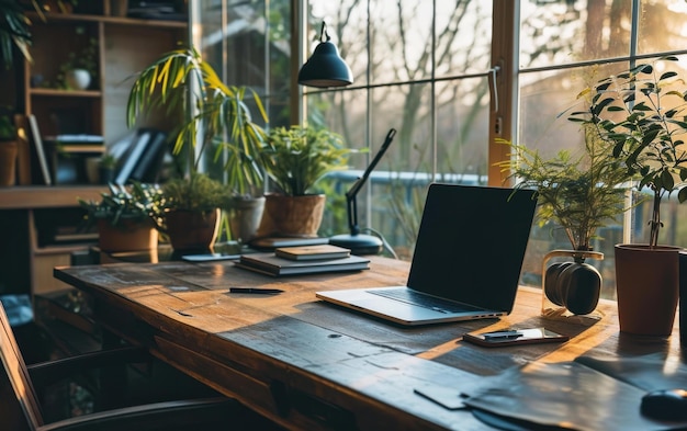 Clean and modern home office setup with a laptop