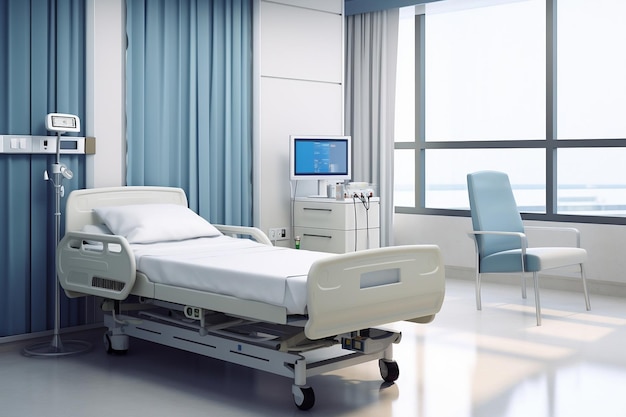 Clean modern hospital room with a bed and other equipment Generative Ai