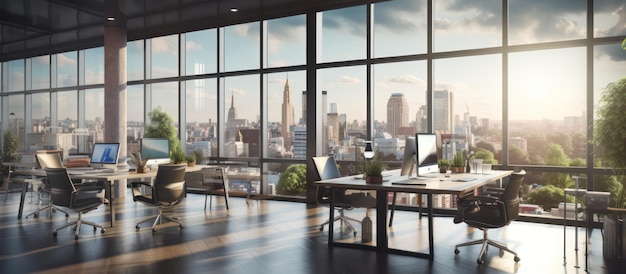 Чистый офисный интерьер пустое копирование пространства с солнечным светомИскусственный интеллект генерирует изображение