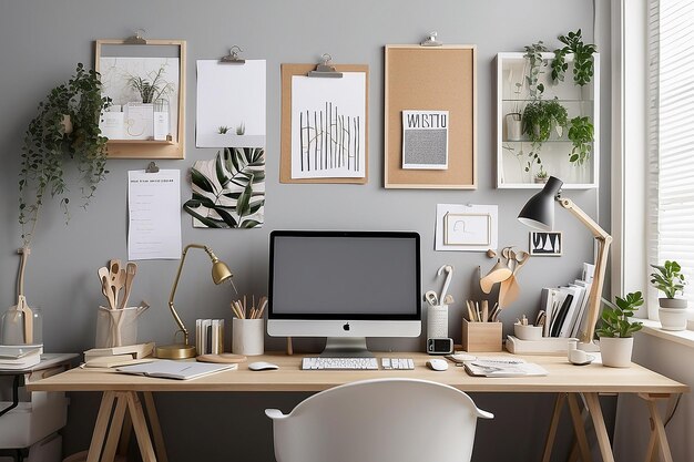 Foto clean office setup aanpassen van ideeën op empty mood board