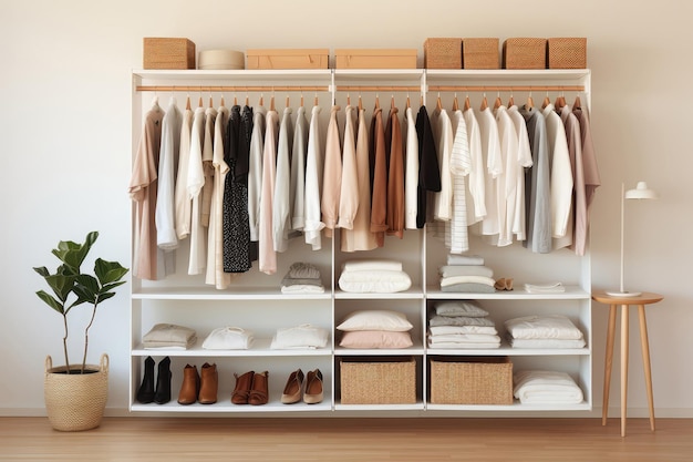 Clean And Organized Closet With Minimalistic Clothing Generative AI