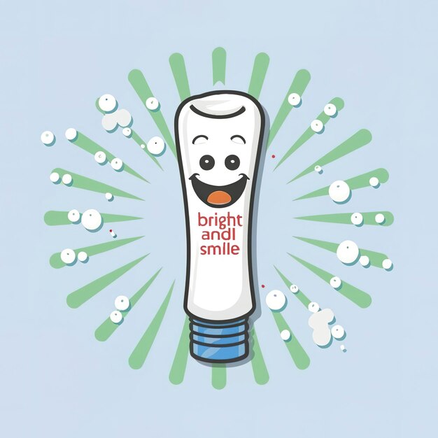 A clean and refreshing image featuring toothpaste tube promoting oral hygiene and a bright smile