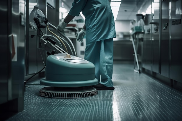 Clean and sanitize Cleaner cleaning the hospital floor Generative AI illustration