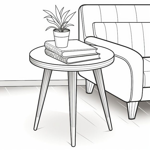 Clean And Sharp Inking Highresolution Illustration Of Side Table And Couch