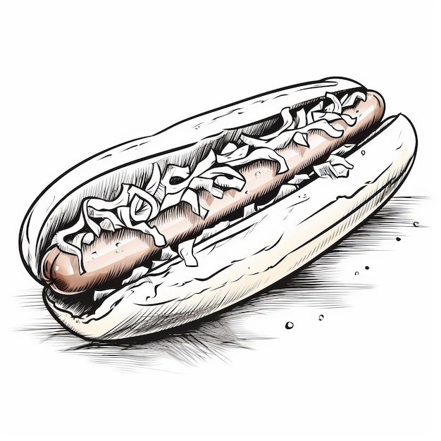 Photo clean and sharp line drawing of a hotdog with social commentary