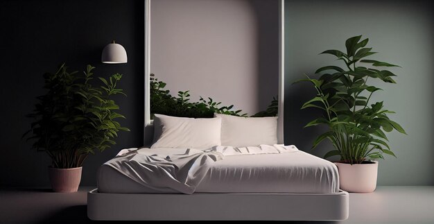 Фото Чистые простыни и подушка на натуральной стене комнаты уютный интерьер изображение, созданное искусственным интеллектом