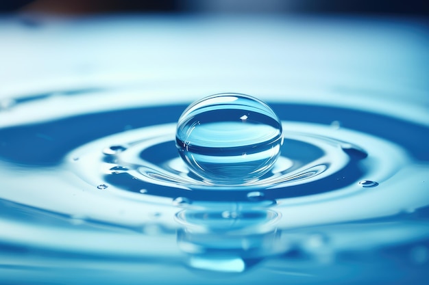 Photo clean shiny blue drop with circles on water close up front view hd wallpaper