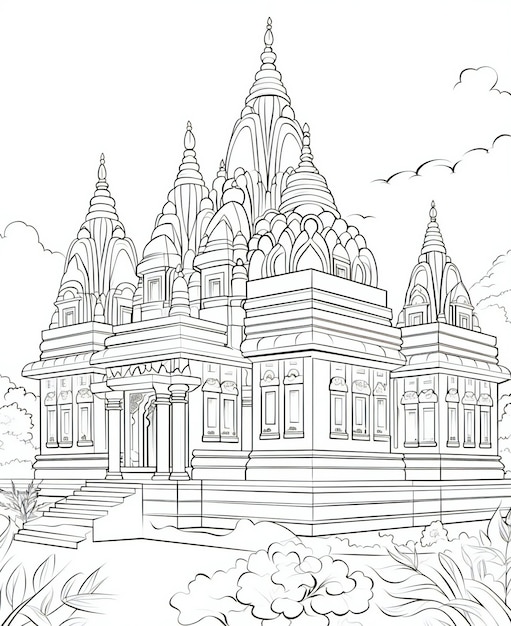 Clean and Simple Coloring Page of Temple