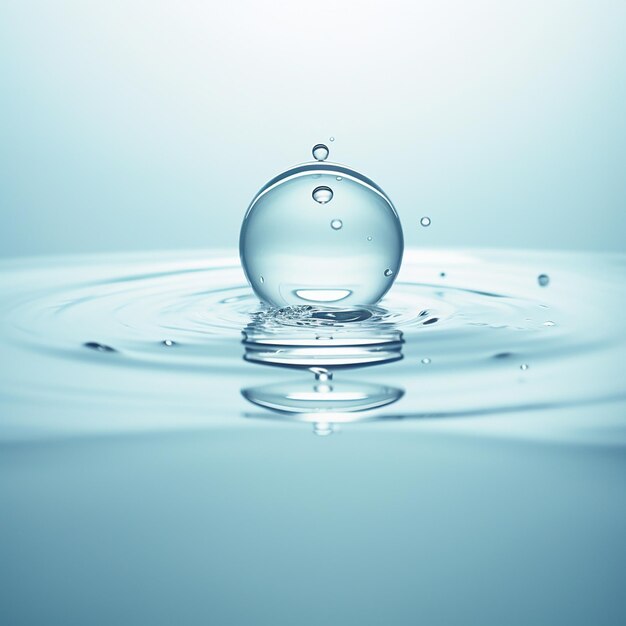 Чистые и простые капли воды падают в прозрачный бассейн, создавая волны.