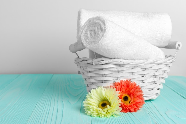 Clean soft towels with flowers