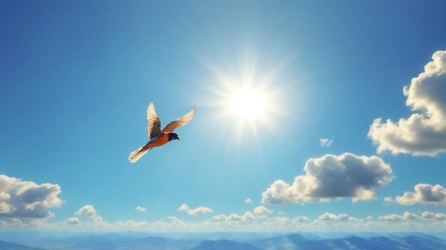 空の自然の背景に鳥が飛ぶ晴れた空の風景写真