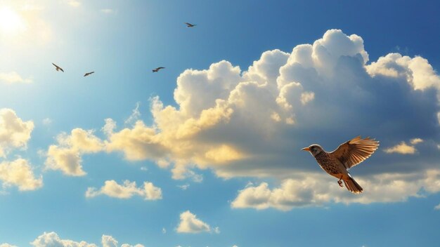 A clean sunny sky landscape photo with birds flying on sky nature background