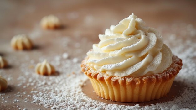 Clean and understated photo evoking a sense of bliss with a whipped creamtopped pastry