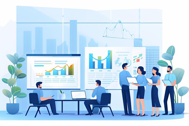 Photo clean vector illustration of a team presenting for a design blog interesting composition