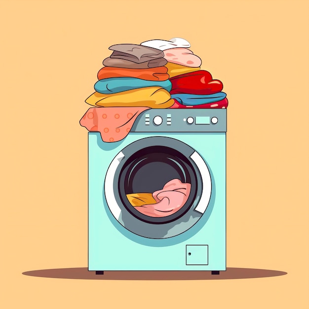 Clean and washed clothes next to a home washing machine
