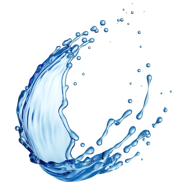 Clean Water Curvy Splash on White Background. 3D Rendering.