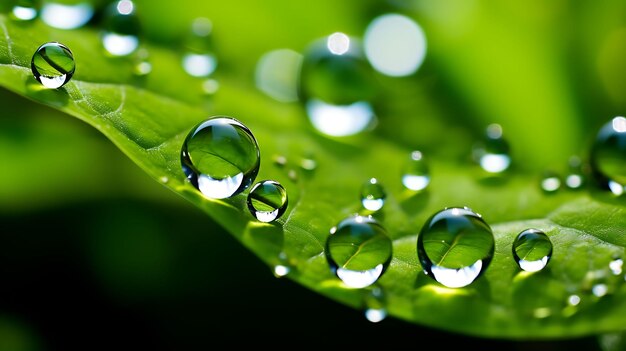 Photo clean water droplets ball transparent droplets reflecting plants environmental eco green