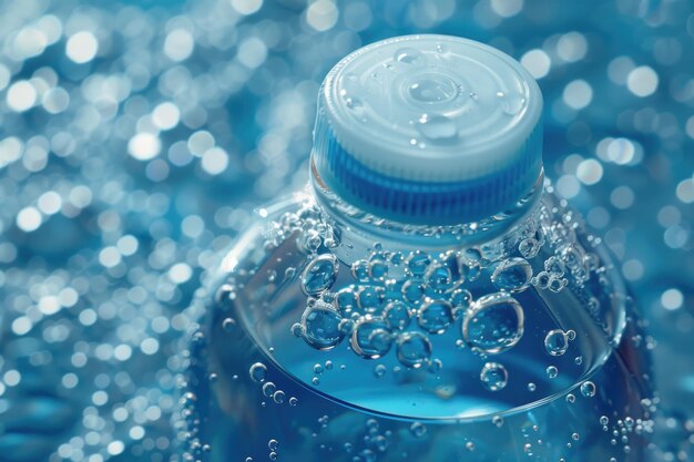 写真 スプレーのボトルから清潔な水と青のドロップ