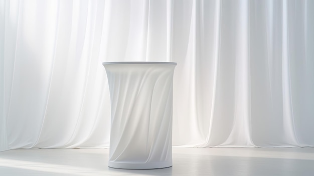 麗なキャンバスを提供する波動するカーテンに反してきれいな白いアクリルポディウム