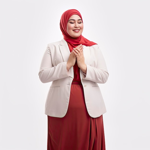 On a clean white background an Asian big size fat female